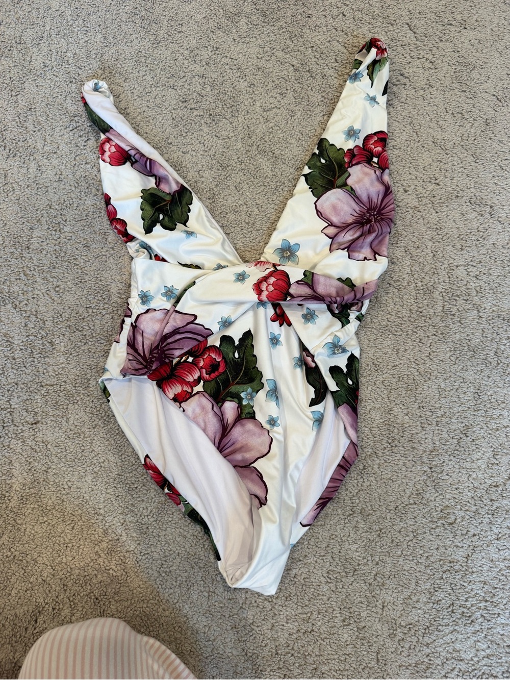 Agua Bendita White Floral One-Piece Swimsuit with Purple and Red Blooms